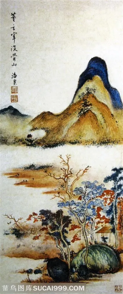 国画名家作品-刘海粟的临董玄宰没骨山水