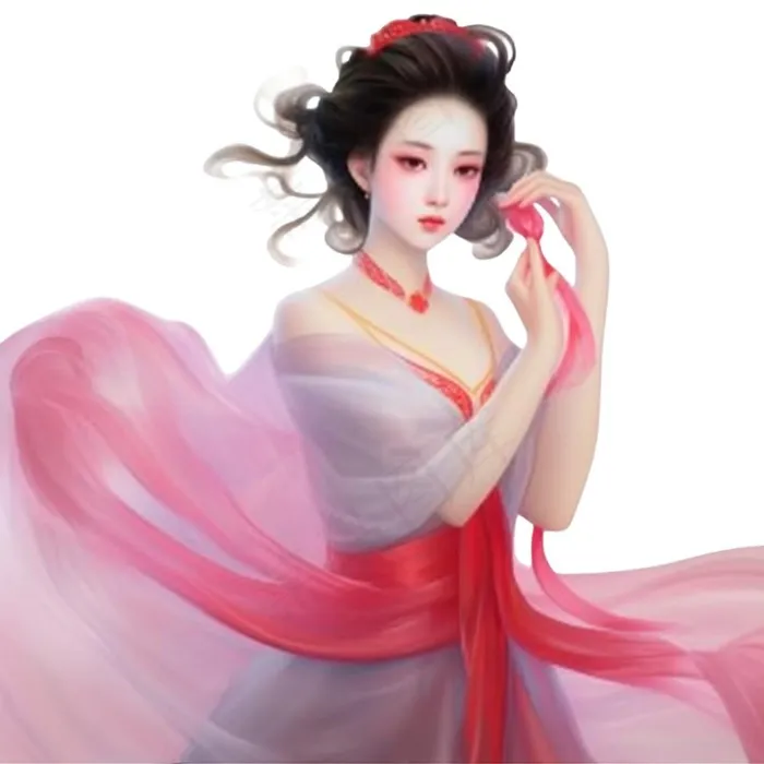 古风古装少女仙气粉色衣裙插画免抠(1024x1024)