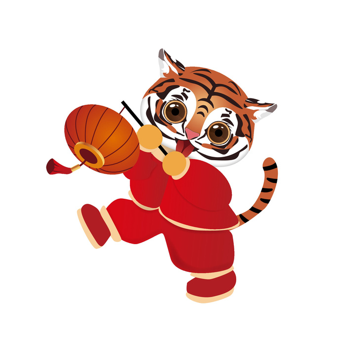 手绘2022虎年新年春节卡通老虎形象IP插画元素AI设计素材图案