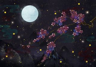 国潮鎏金复古烫金国风孔雀仙鹤装饰画素材PSD