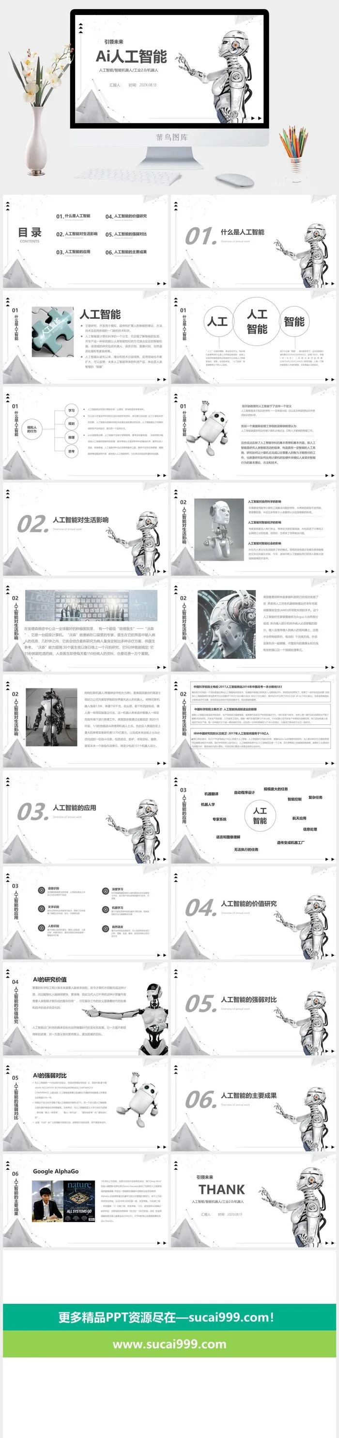 时尚简约大气科技AI机器人ppt模板