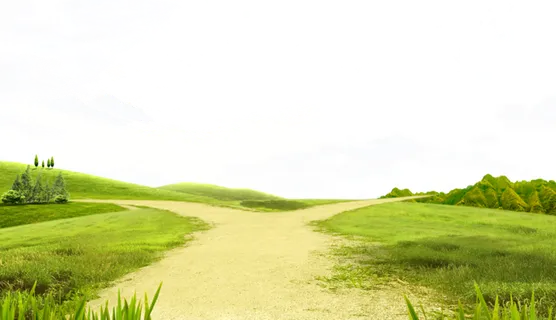 山丘草地树木白云风景免抠图片素材