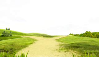 山丘草地树木白云风景免抠图片素材