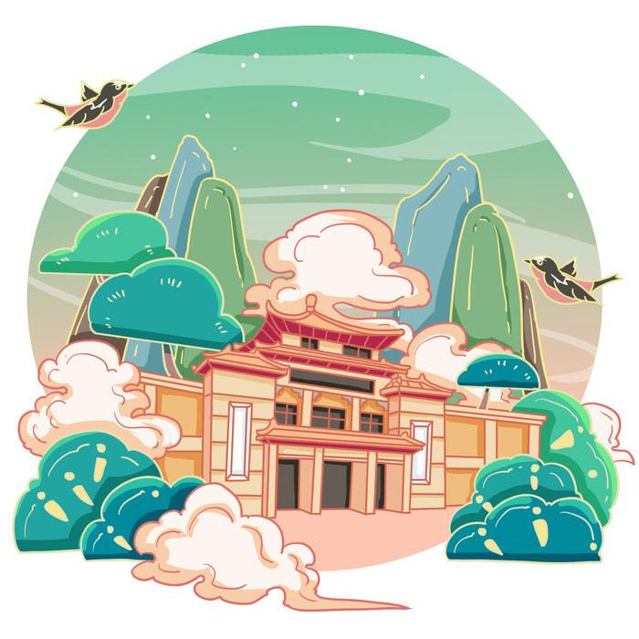 国潮风旅游建筑城市地标景区北京上海插图插画元素素材设计模板
