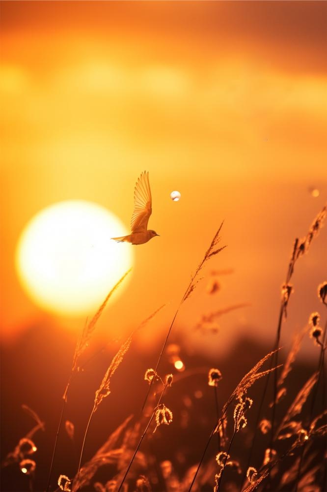落日黄昏小鸟意境节气海报背景