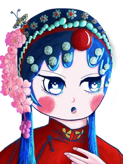 国潮花旦脸谱插画