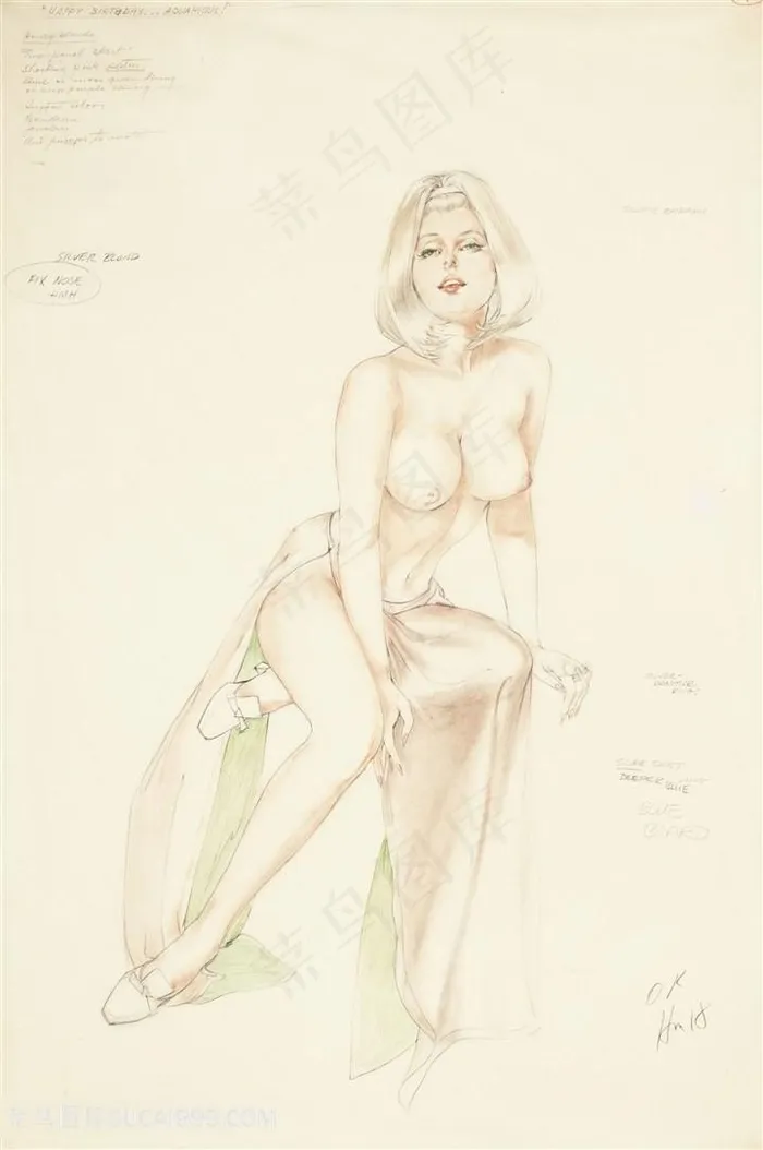 美人图手绘裸体美女插画