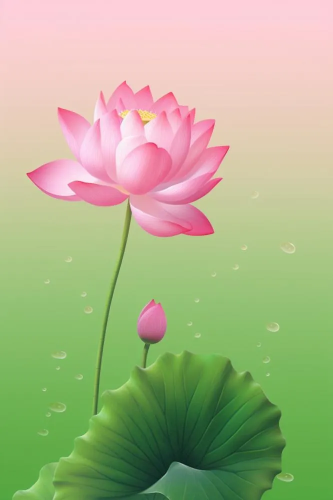 清爽简约创意粉色荷花插画背景(896x1344)