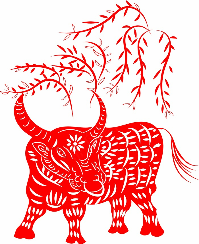 牛剪纸 剪纸风元素eps,ai矢量模版下载