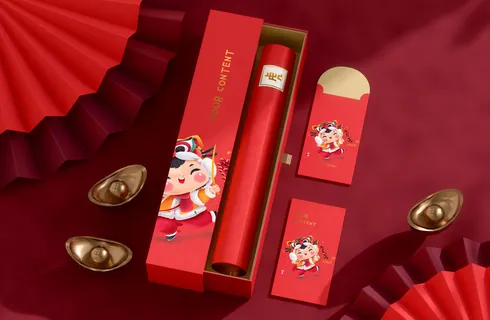 2022年虎年新年春节礼盒场景样机