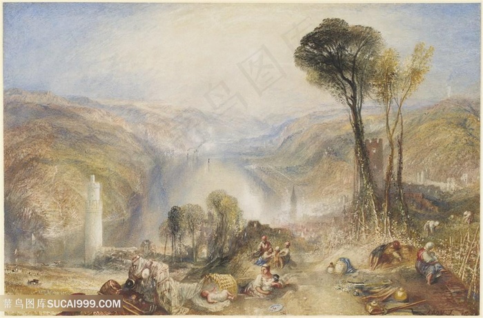 唯美巍峨山脉树林风景画油画