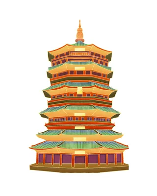 复古中国风国潮古建筑插画手绘高楼古塔PSD素材亭子png免抠图