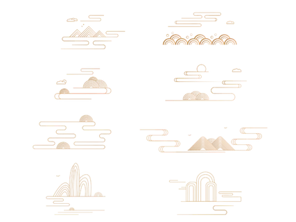 传统线性祥云纹线条纹理国潮素材剪纸中国风祥云元素