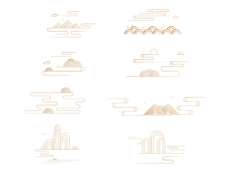 传统线性祥云纹线条纹理国潮素材剪纸中国风祥云元素