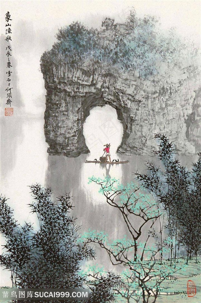 白雪石水墨山脉唯美风景画