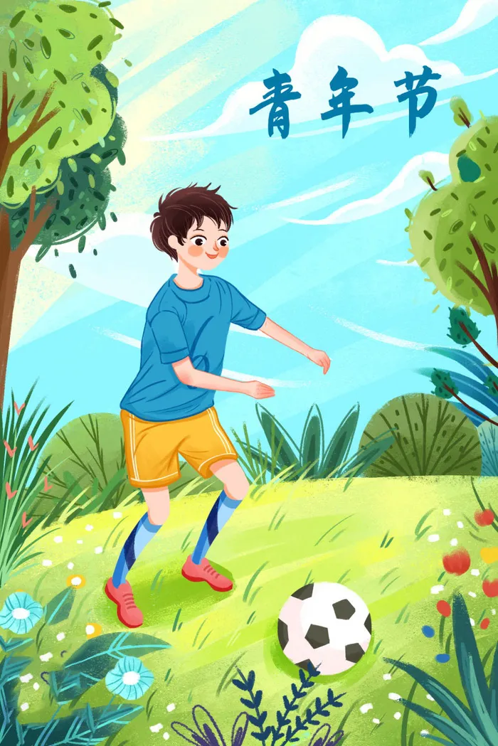 54青年海报54青年插画海报psd模版下载
