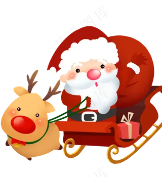 圣诞节麋鹿圣诞老人圣诞礼物雪橇