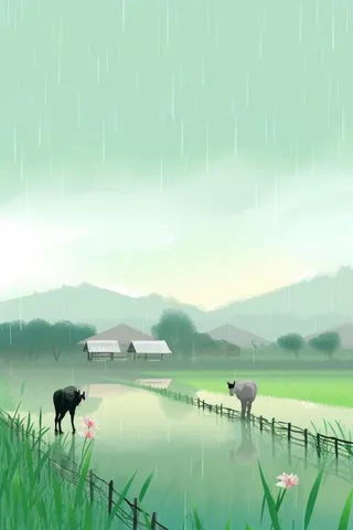 雨天农民插秧种植背景