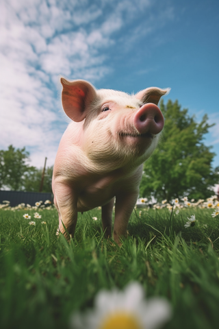 一只猪在草坪摄影图