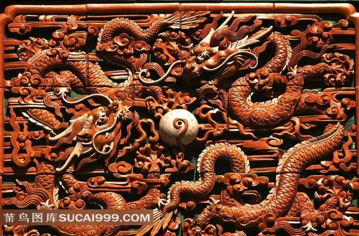 中国龙纹雕刻双龙戏珠