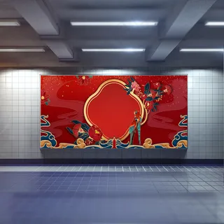 中国风国潮展板背景psd分层模板