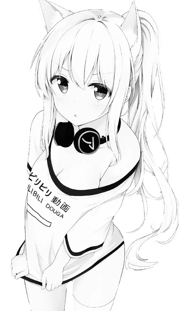 黑白线条画女孩素材卡通