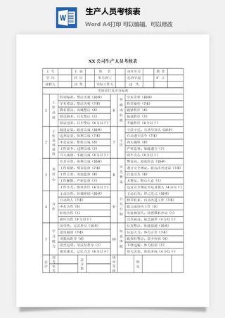 生产人员考核表word模板