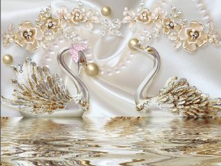 雕塑钻石天鹅花卉背景墙