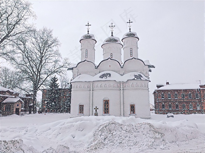 东正教教堂建筑艺术水粉画