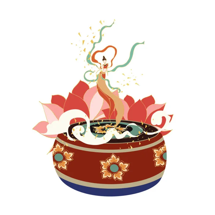 时尚微景观山水装饰庭院祥云中式国潮风插图插画元素素材设计模板psd模版下载