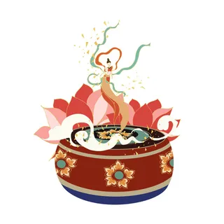 时尚微景观山水装饰庭院祥云中式国潮风插图插画元素素材设计模板