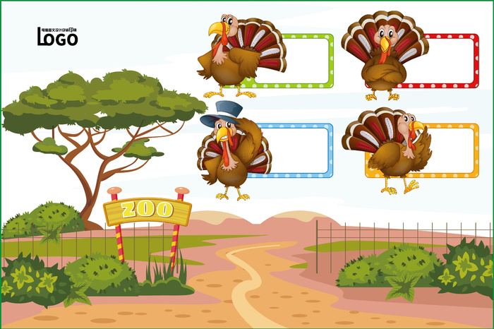 动物世界卡通不干胶标签贴纸