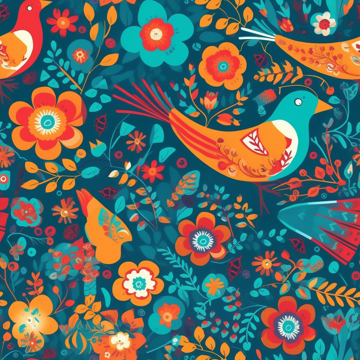 花鸟图，插画风格，无缝贴图，素材