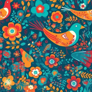 花鸟图，插画风格，无缝贴图，素材