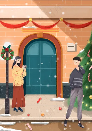 手绘卡通圣诞节插画