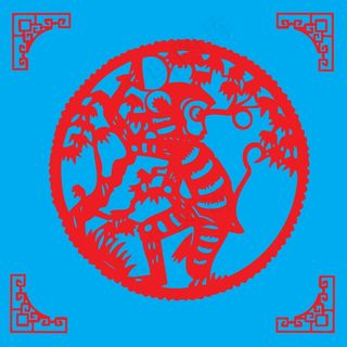 猴子剪纸 剪纸风元素