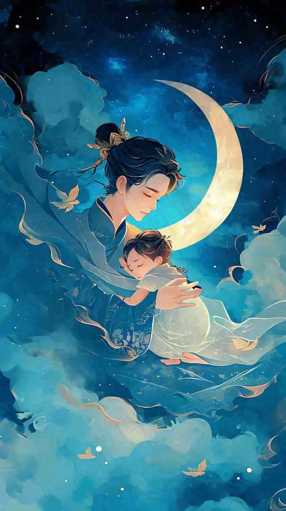父爱如山父亲节温情亲情爱意深蓝唯美星光手绘插画(816x1456)