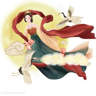 手绘嫦娥仙鹤图片
