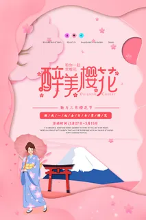 粉色唯美风格创意樱花节海报