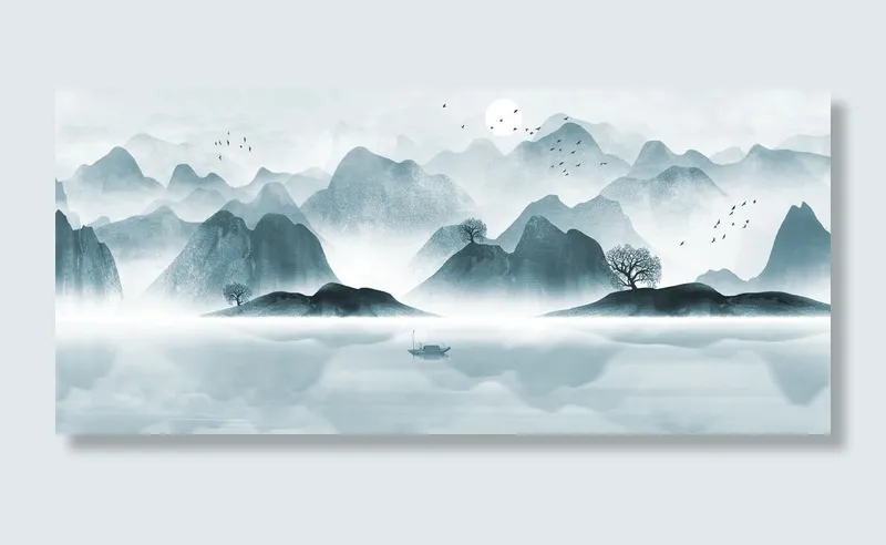 山水风光水墨绘画PSD素材psd模版下载