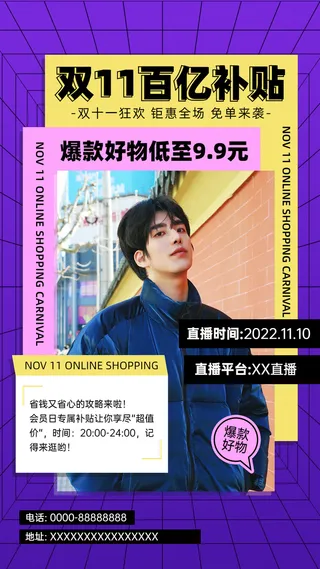 双十一补贴直播预告海报