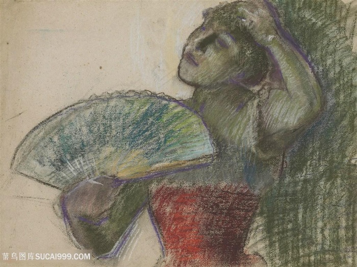 德加油画拿扇子女士装饰画