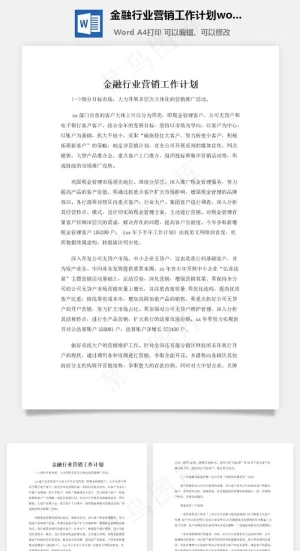 金融行业营销工作计划word文档