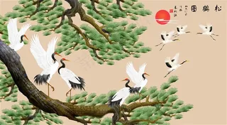 松鹤背景墙图片