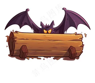 万圣节标题框蝙蝠木板插画免抠