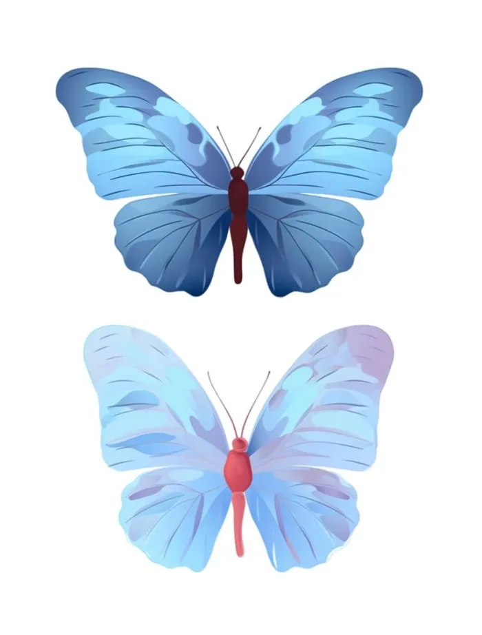 蝴蝶蓝色插画元素(960x1264)