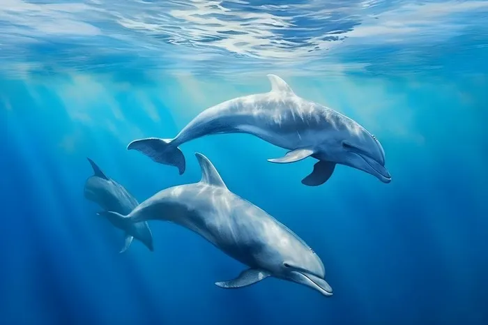 大海海豚生物蓝色背景