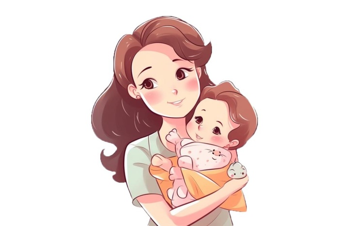 母亲妈妈抱着小孩手绘插画免抠