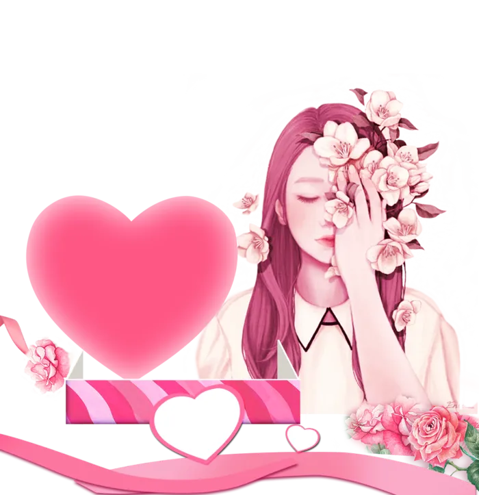 心形礼盒女孩素材图片psd模版下载