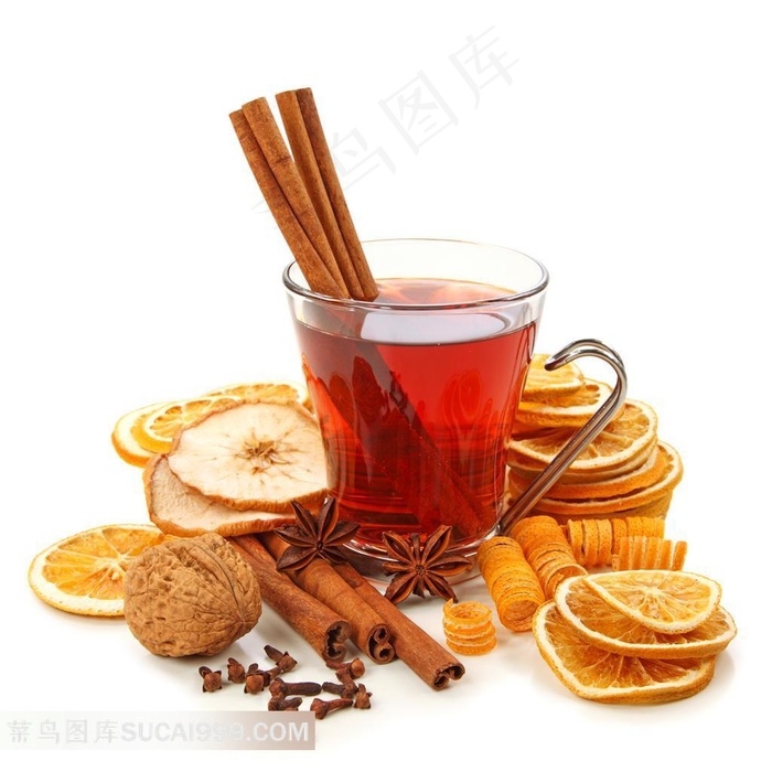 柠檬片核桃香料水果茶高清摄影图